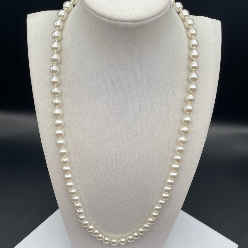 Vintage Cream Faux Pearl Necklace Gold Tone Filigree Fishhook Clasp - Picture 6 of 10